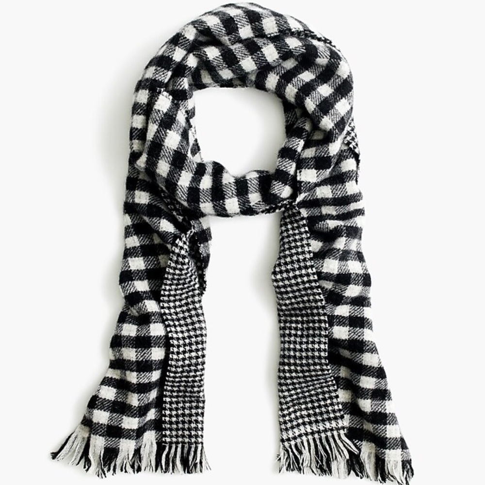 J. Crew Double-faced plaid and houndstooth wool scarf